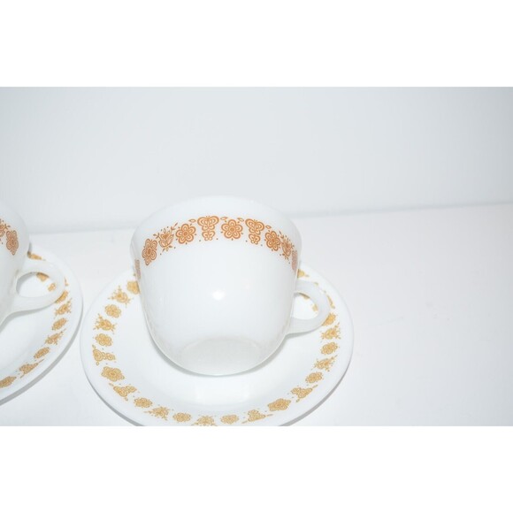 Vtg 70's Corelle Corning Livingware Butterfly Gold Coffee Tea Cups Mug & saucers - Picture 3 of 9